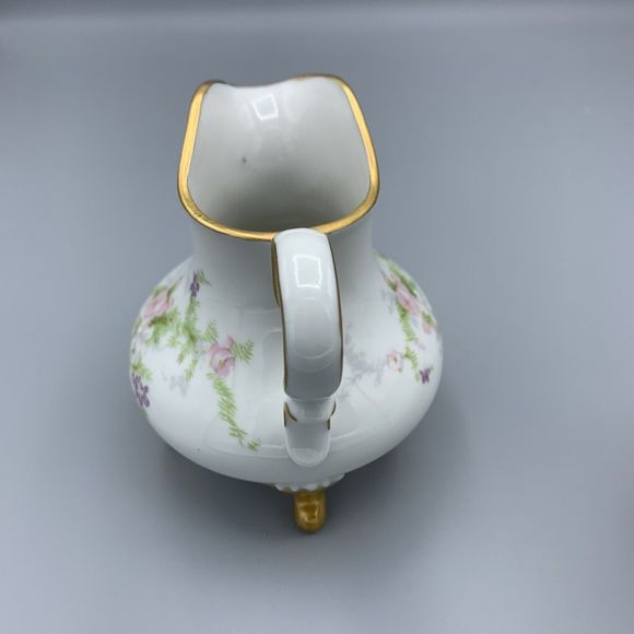 Hand Painted Porcelain Footed Floral Sugar Shaker Creamer Gold Gild Grannycore - Picture 7 of 11